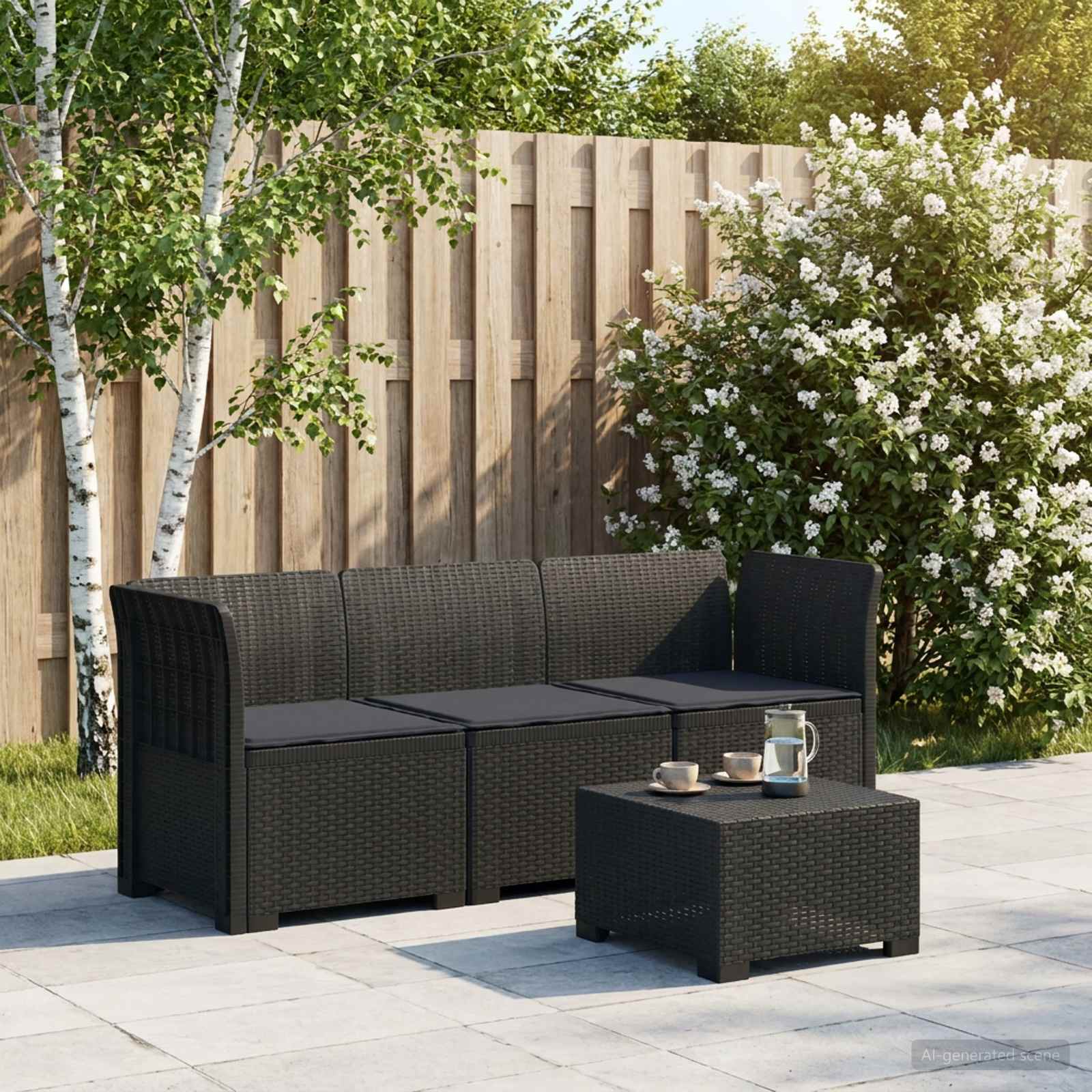 3-Sitzer Garten Sofa mit Kissen Rattan-Look PP Anthrazit