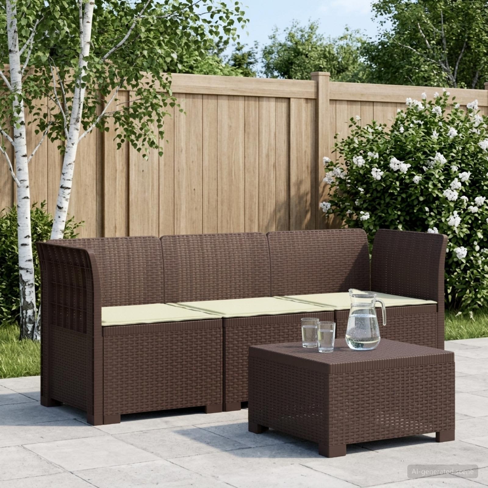3-Sitzer Garten Sofa mit Kissen Rattan-Look PP Braun