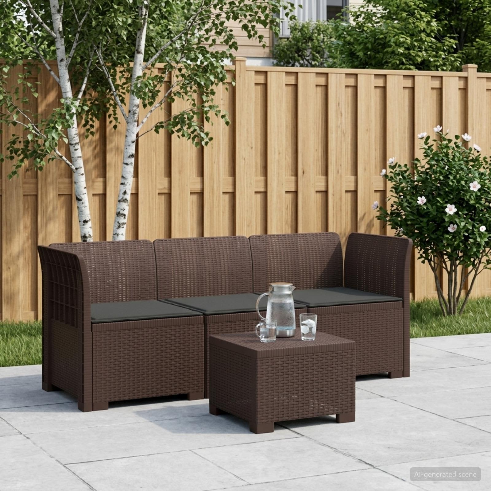 3-Sitzer Garten Sofa mit Kissen Rattan-Look PP Braun