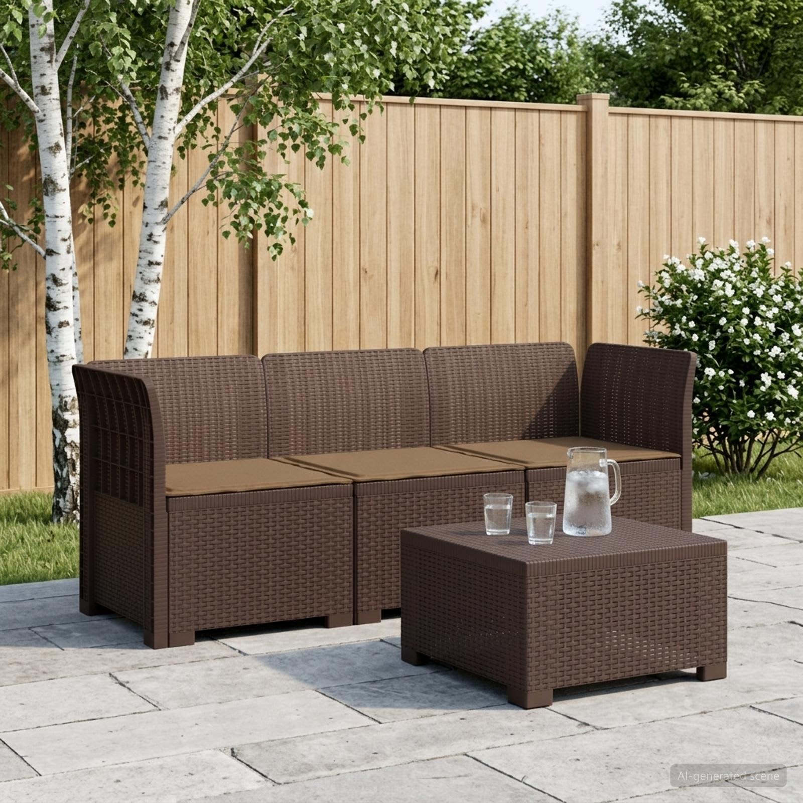3-Sitzer Garten Sofa mit Kissen Rattan-Look PP Braun