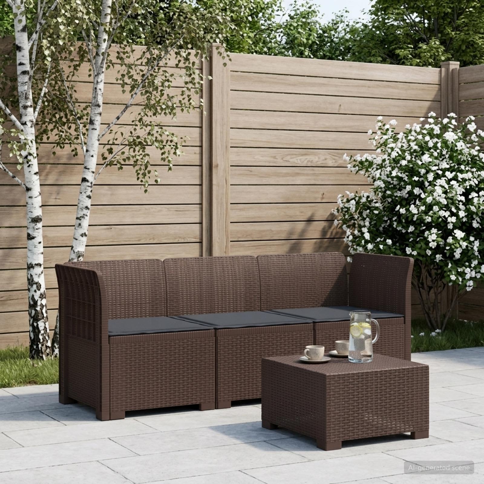 3-Sitzer Garten Sofa mit Kissen Rattan-Look PP Braun