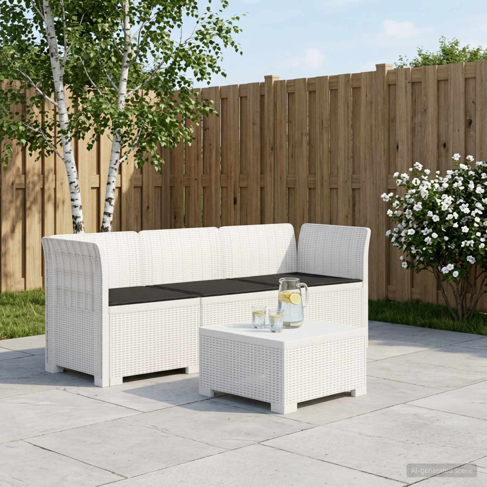 3-Sitzer Garten Sofa mit Kissen Rattan-Look PP Weiß