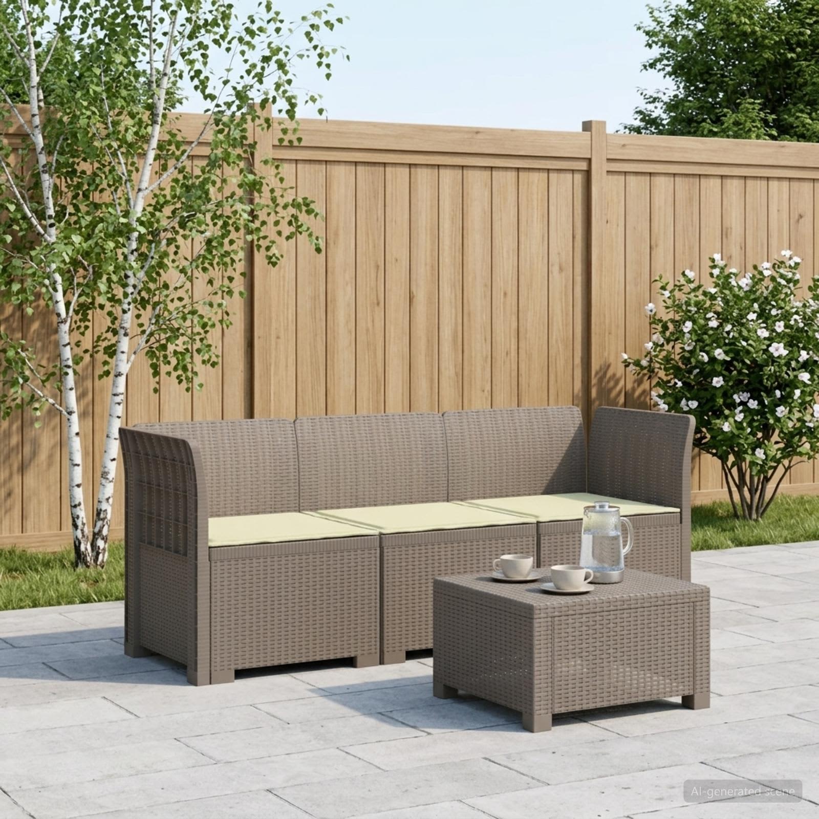 3-Sitzer Garten Sofa mit Kissen Rattan-Look PP Hellgrau