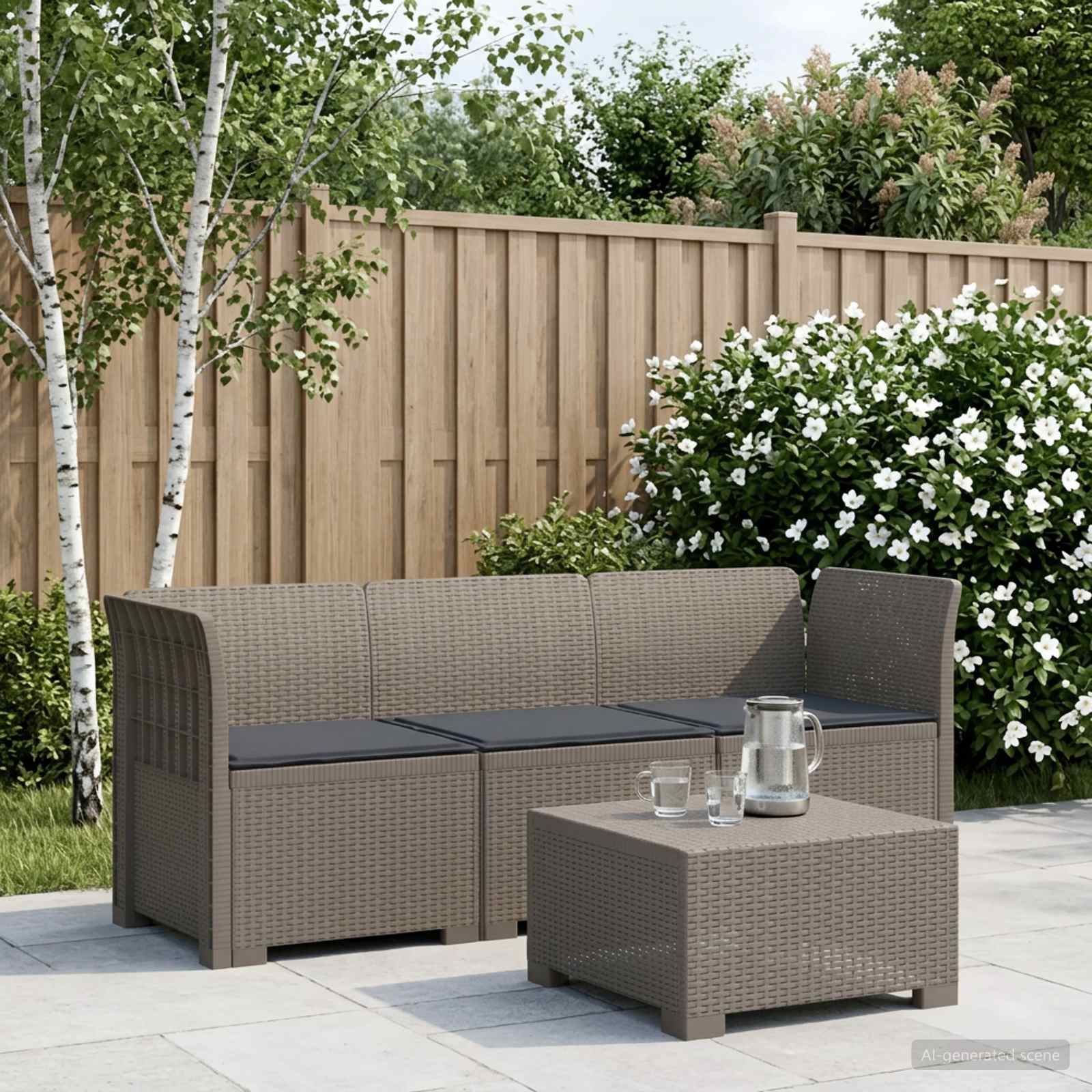 3-Sitzer Garten Sofa mit Kissen Rattan-Look PP Hellgrau