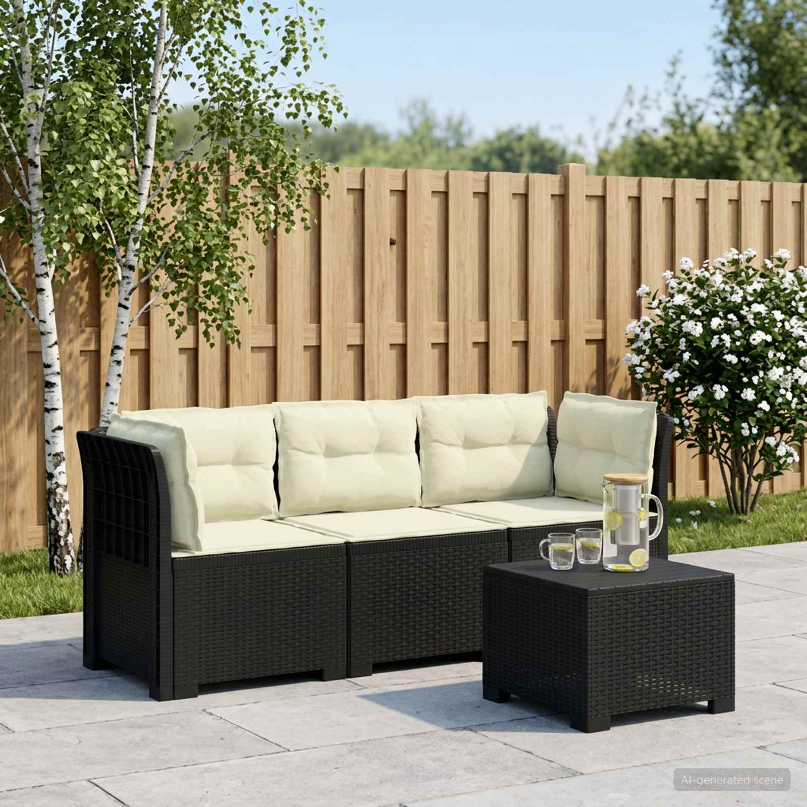 3-Sitzer Garten Sofa mit Kissen Rattan-Look PP Anthrazit