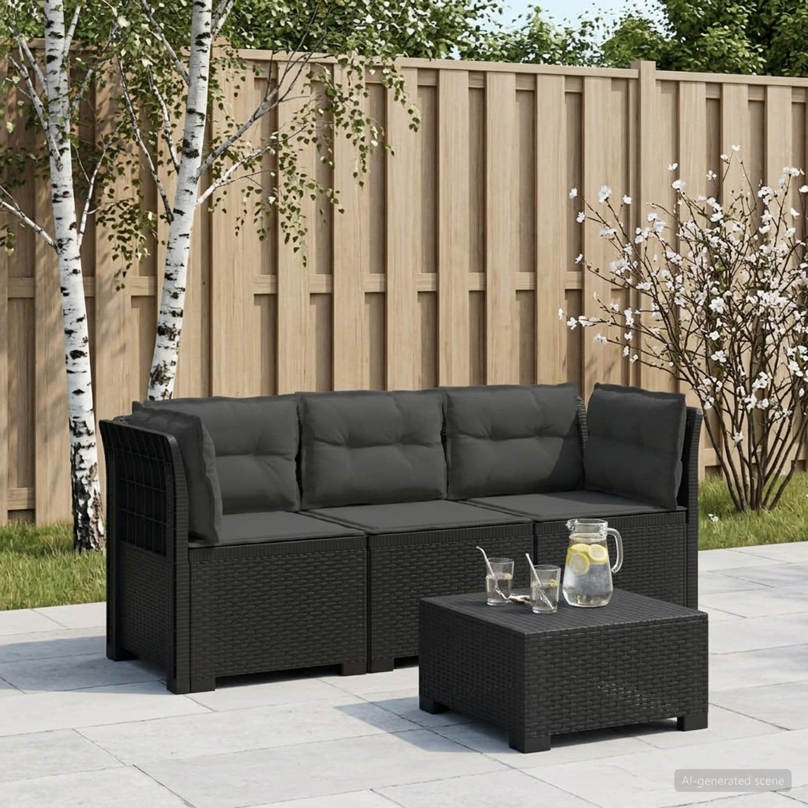 3-Sitzer Garten Sofa mit Kissen Rattan-Look PP Anthrazit
