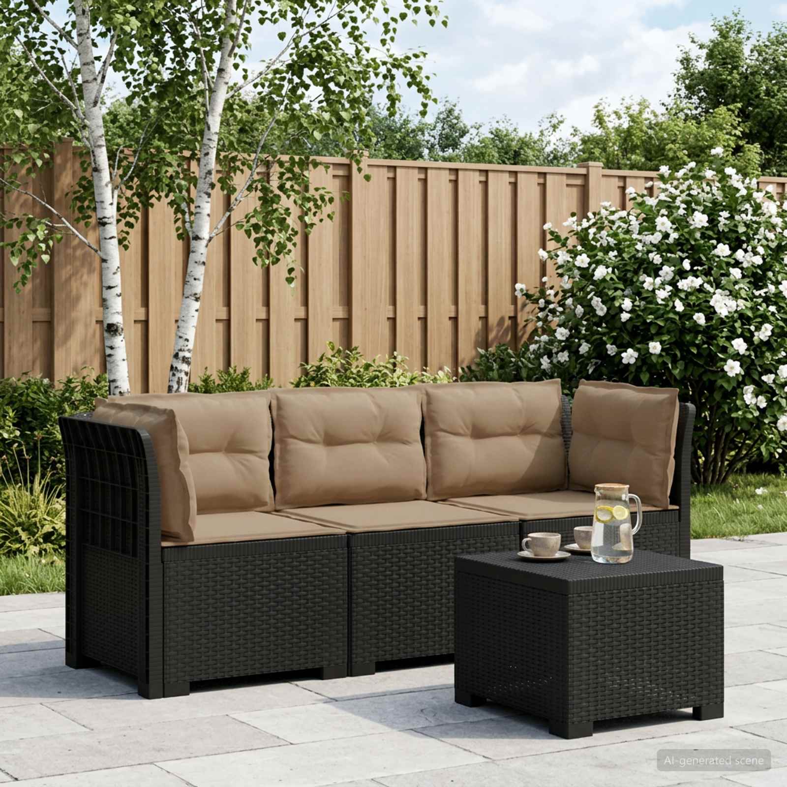 3-Sitzer Garten Sofa mit Kissen Rattan-Look PP Anthrazit
