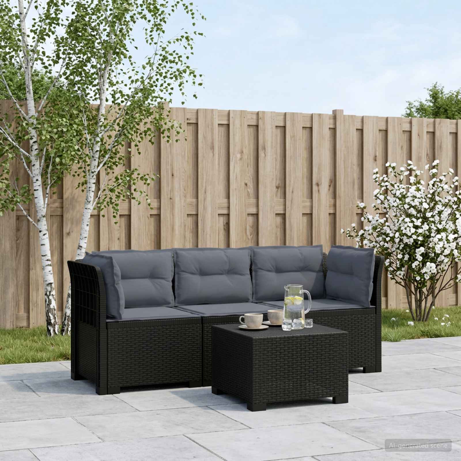 3-Sitzer Garten Sofa mit Kissen Rattan-Look PP Anthrazit