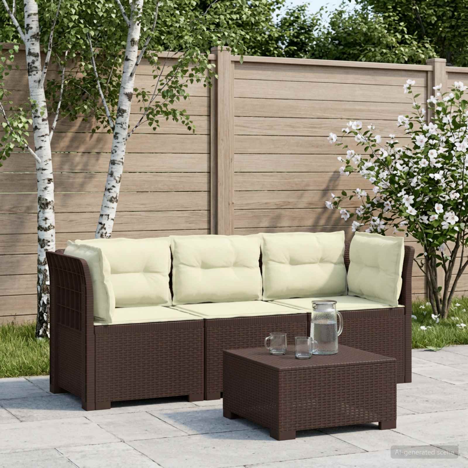 3-Sitzer Garten Sofa mit Kissen Rattan-Look PP Braun