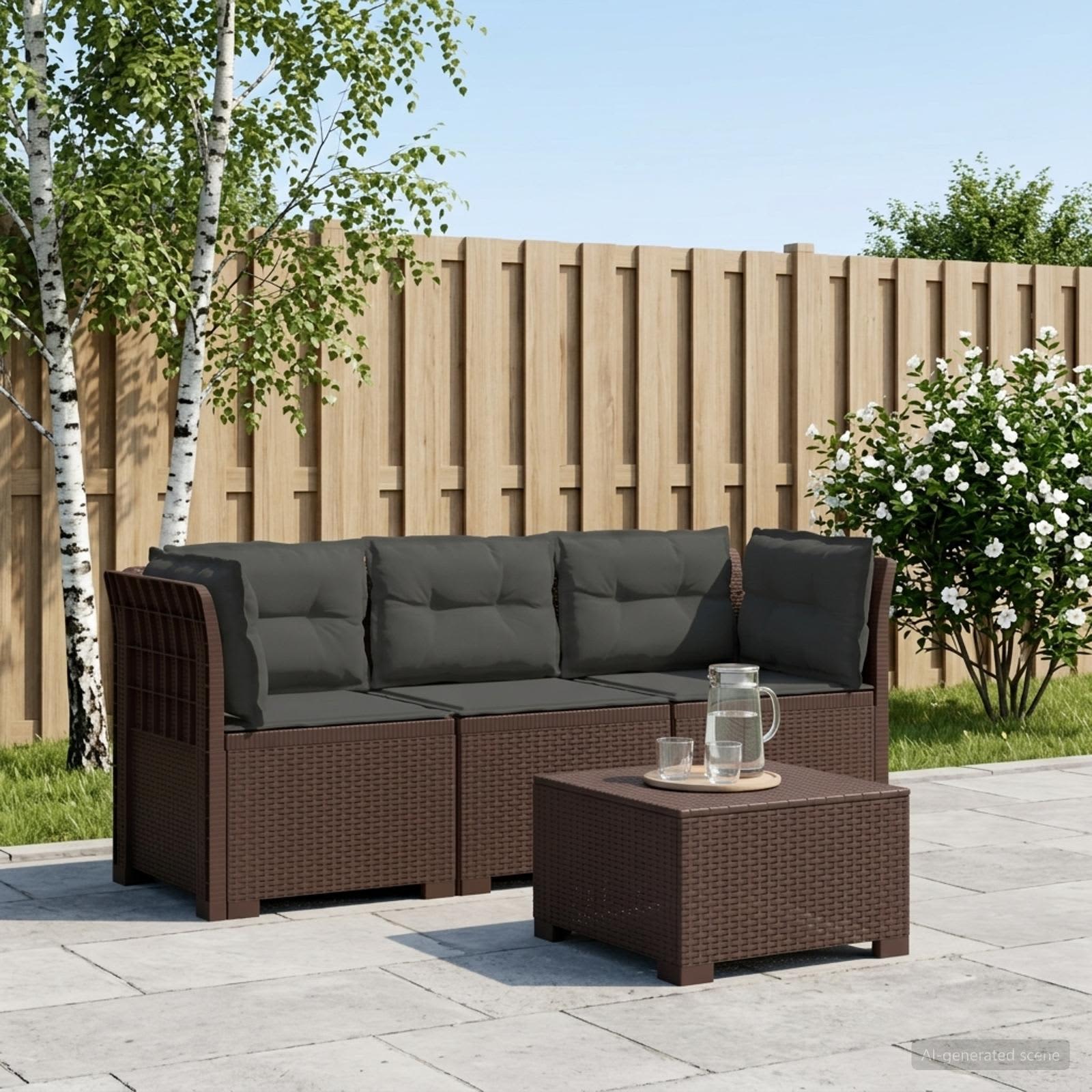3-Sitzer Garten Sofa mit Kissen Rattan-Look PP Braun