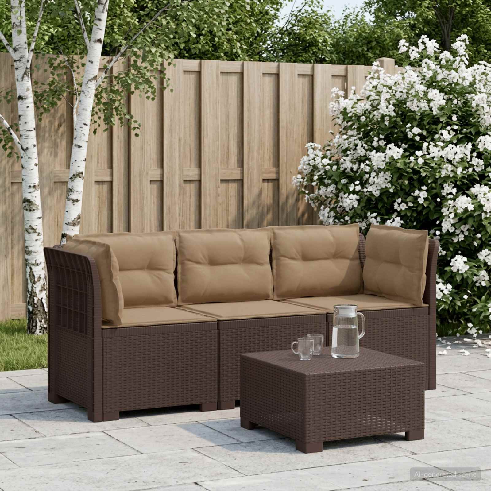 3-Sitzer Garten Sofa mit Kissen Rattan-Look PP Braun