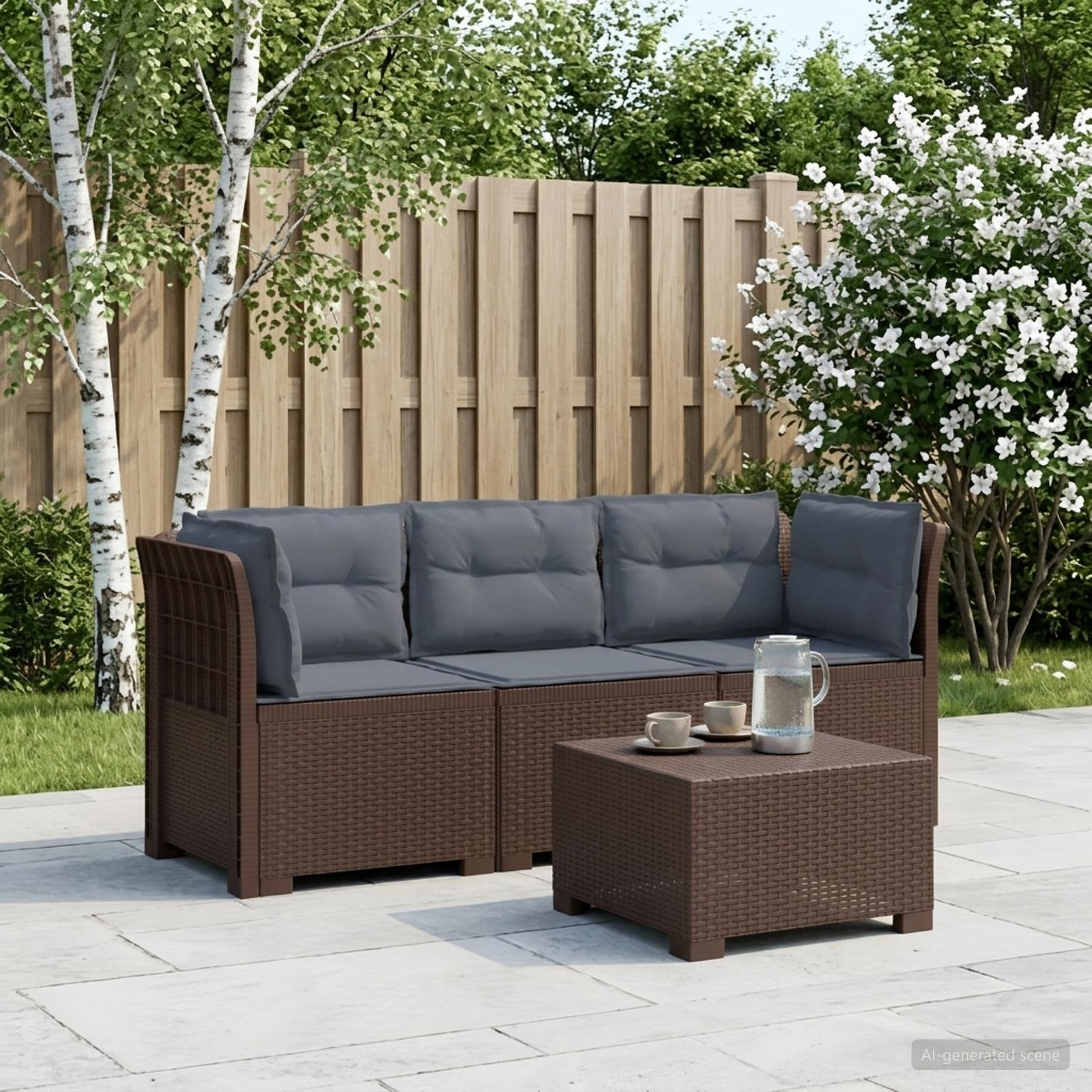 3-Sitzer Garten Sofa mit Kissen Rattan-Look PP Braun