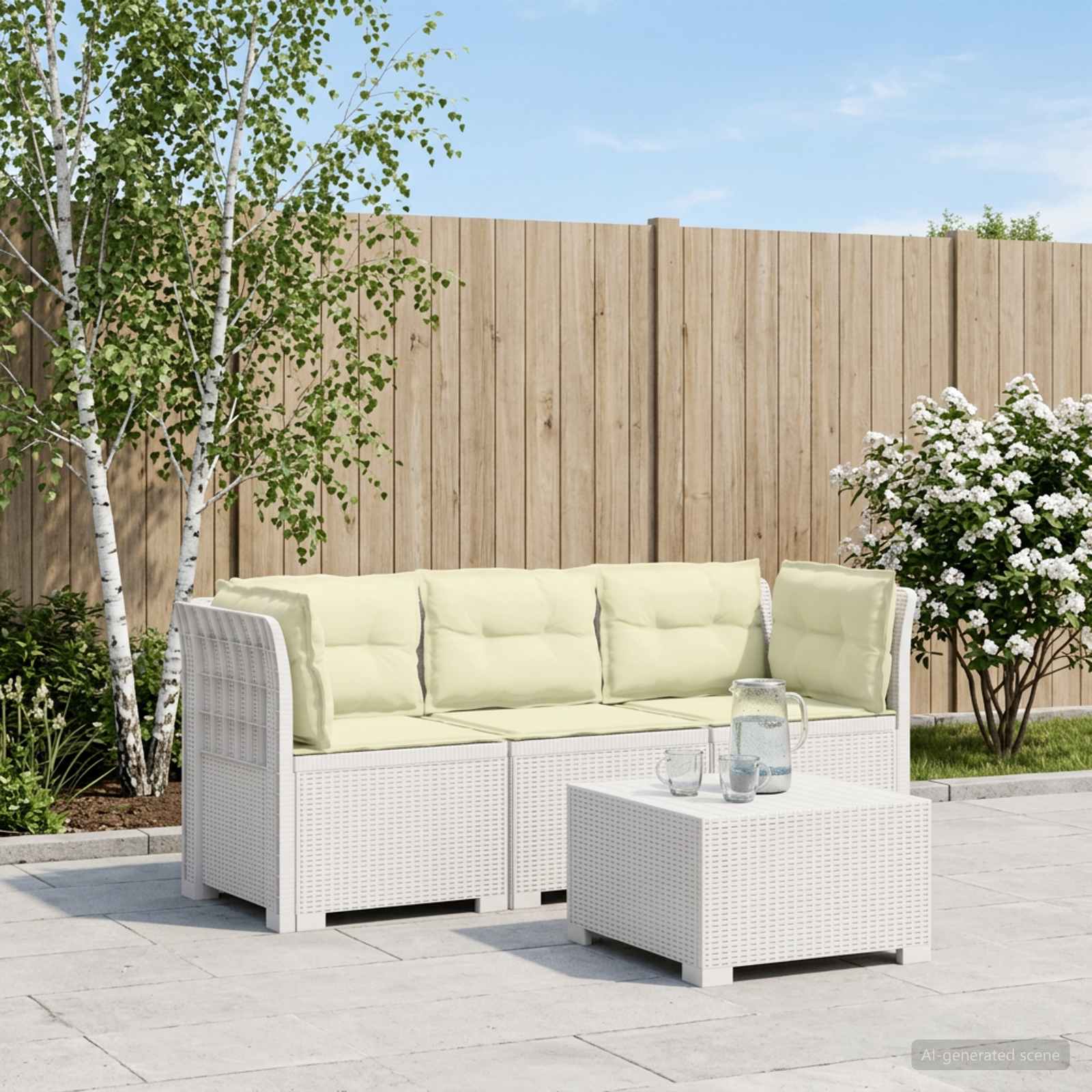 3-Sitzer Garten Sofa mit Kissen Rattan-Look PP Weiß