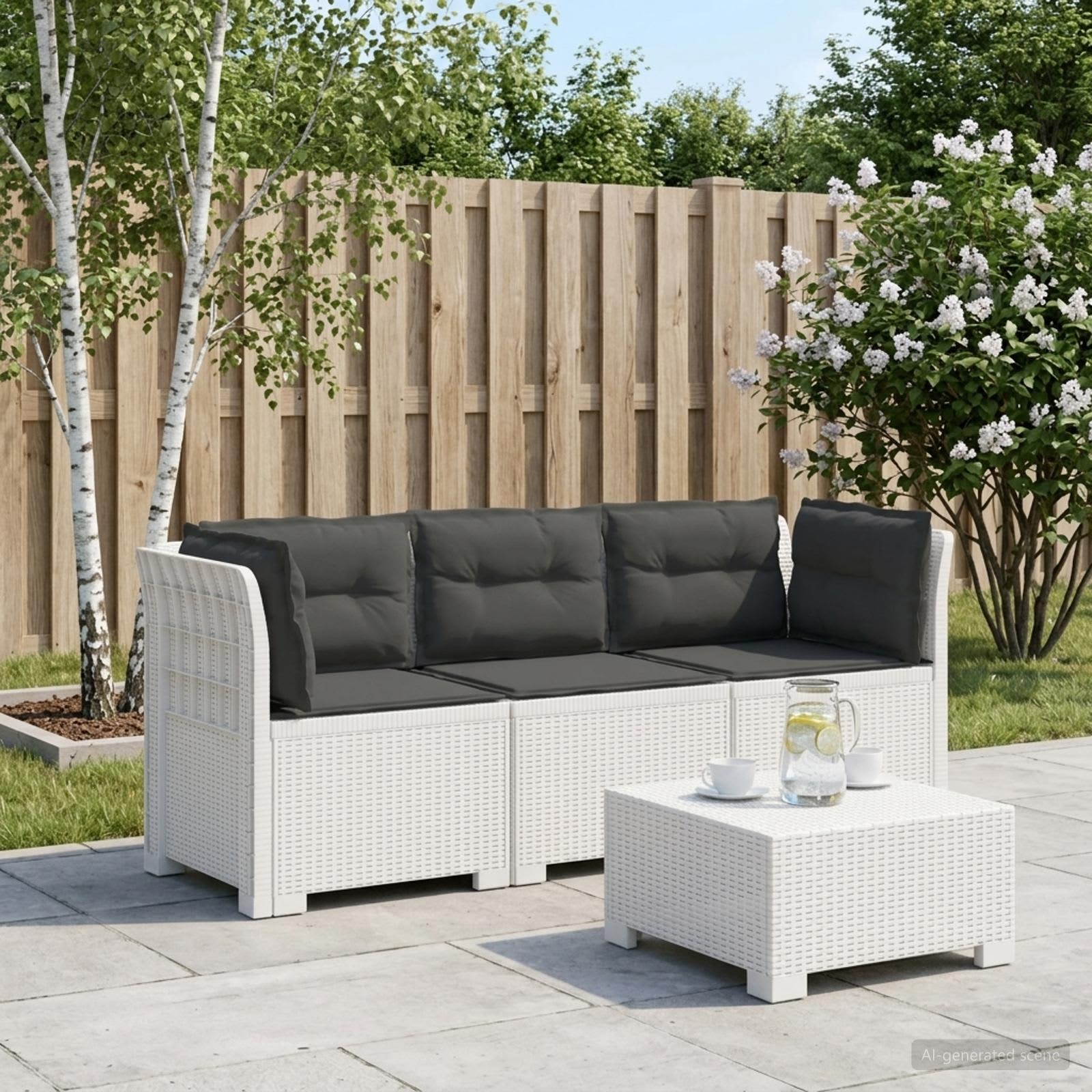 3-Sitzer Garten Sofa mit Kissen Rattan-Look PP Weiß