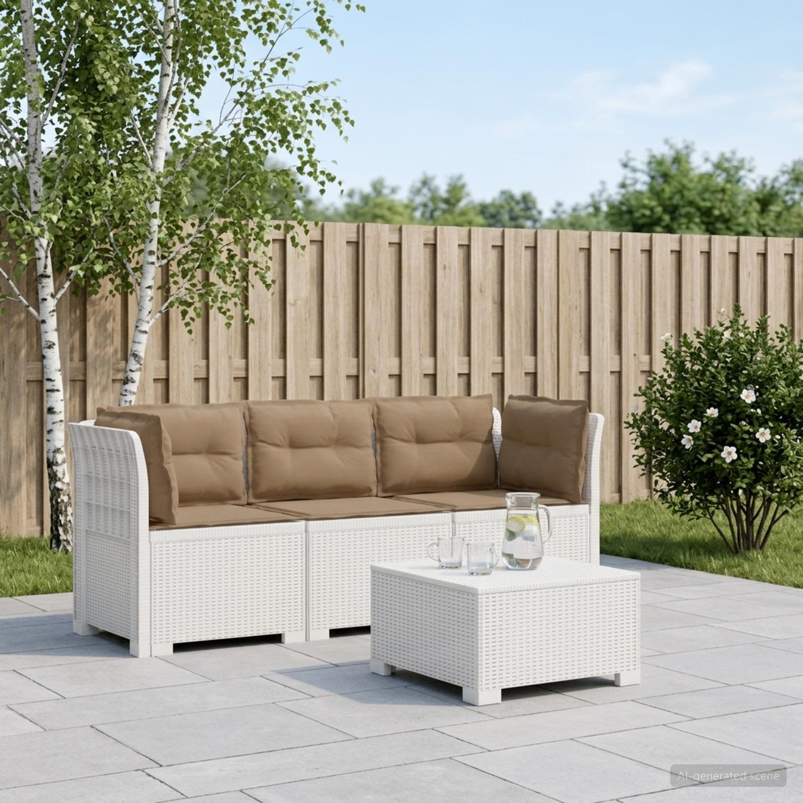 3-Sitzer Garten Sofa mit Kissen Rattan-Look PP Weiß