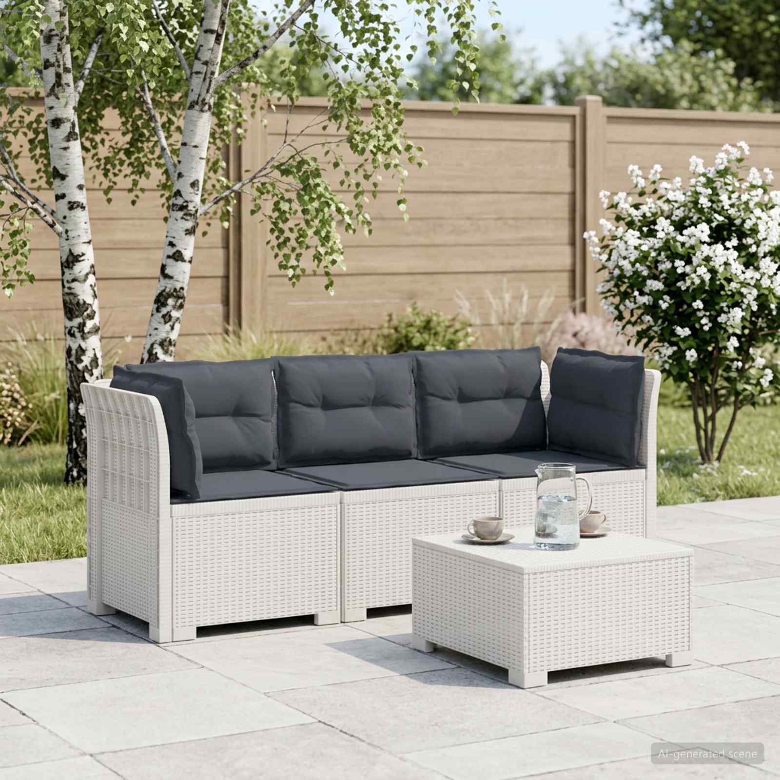 3-Sitzer Garten Sofa mit Kissen Rattan-Look PP Weiß