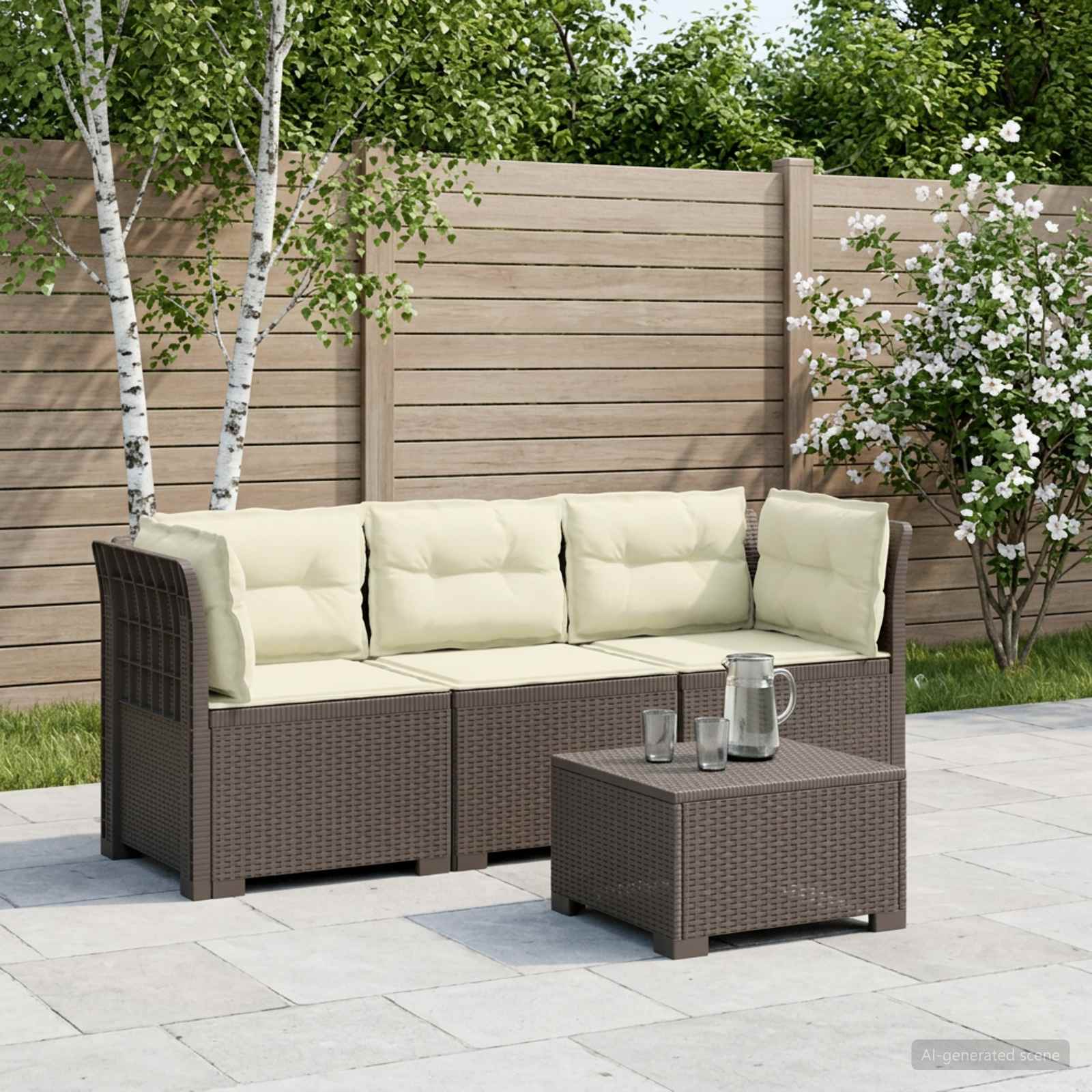 3-Sitzer Garten Sofa mit Kissen Rattan-Look PP Hellgrau