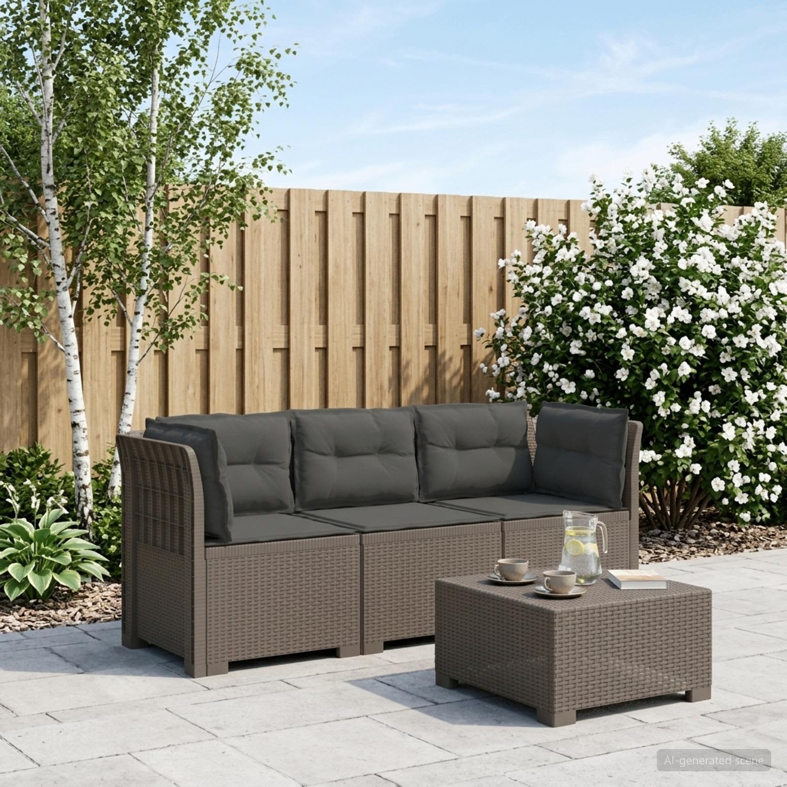 3-Sitzer Garten Sofa mit Kissen Rattan-Look PP Hellgrau