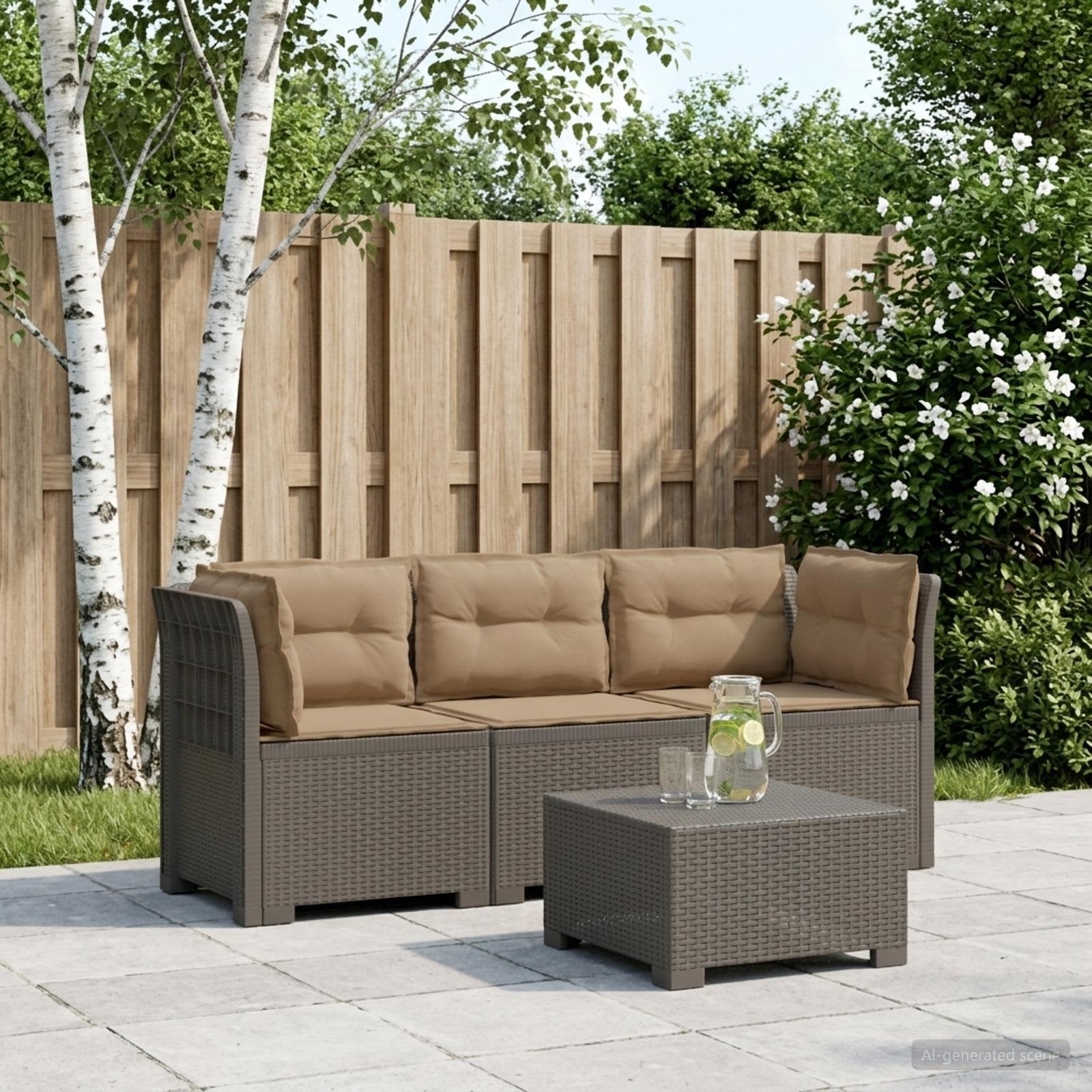 3-Sitzer Garten Sofa mit Kissen Rattan-Look PP Hellgrau
