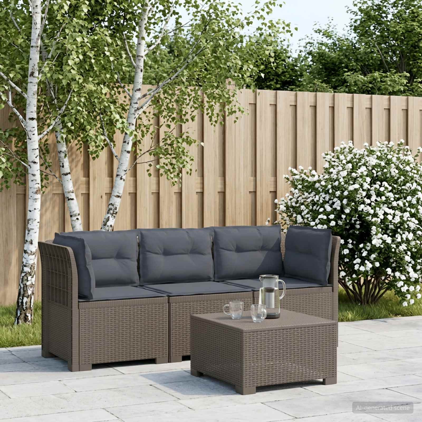 3-Sitzer Garten Sofa mit Kissen Rattan-Look PP Hellgrau