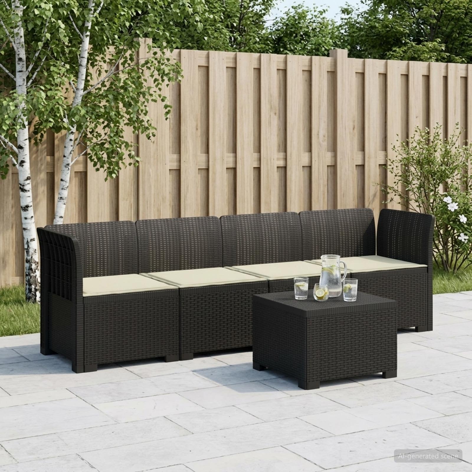 4-Sitzer Gartensofa mit Kissen Rattan Look PP Anthrazit