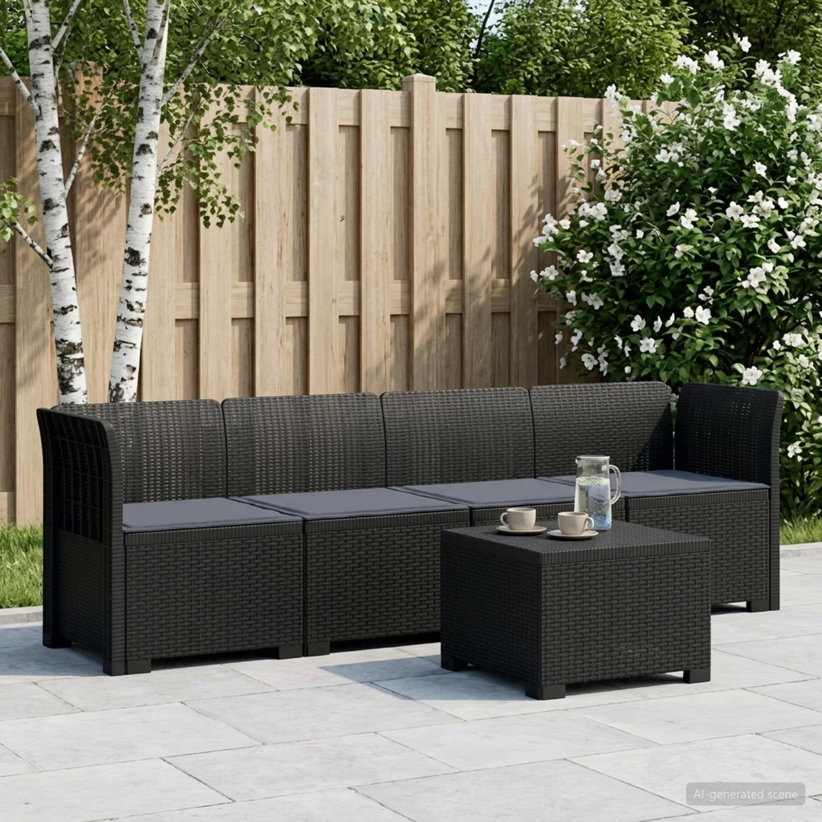 4-Sitzer Gartensofa mit Kissen Rattan Look PP Anthrazit