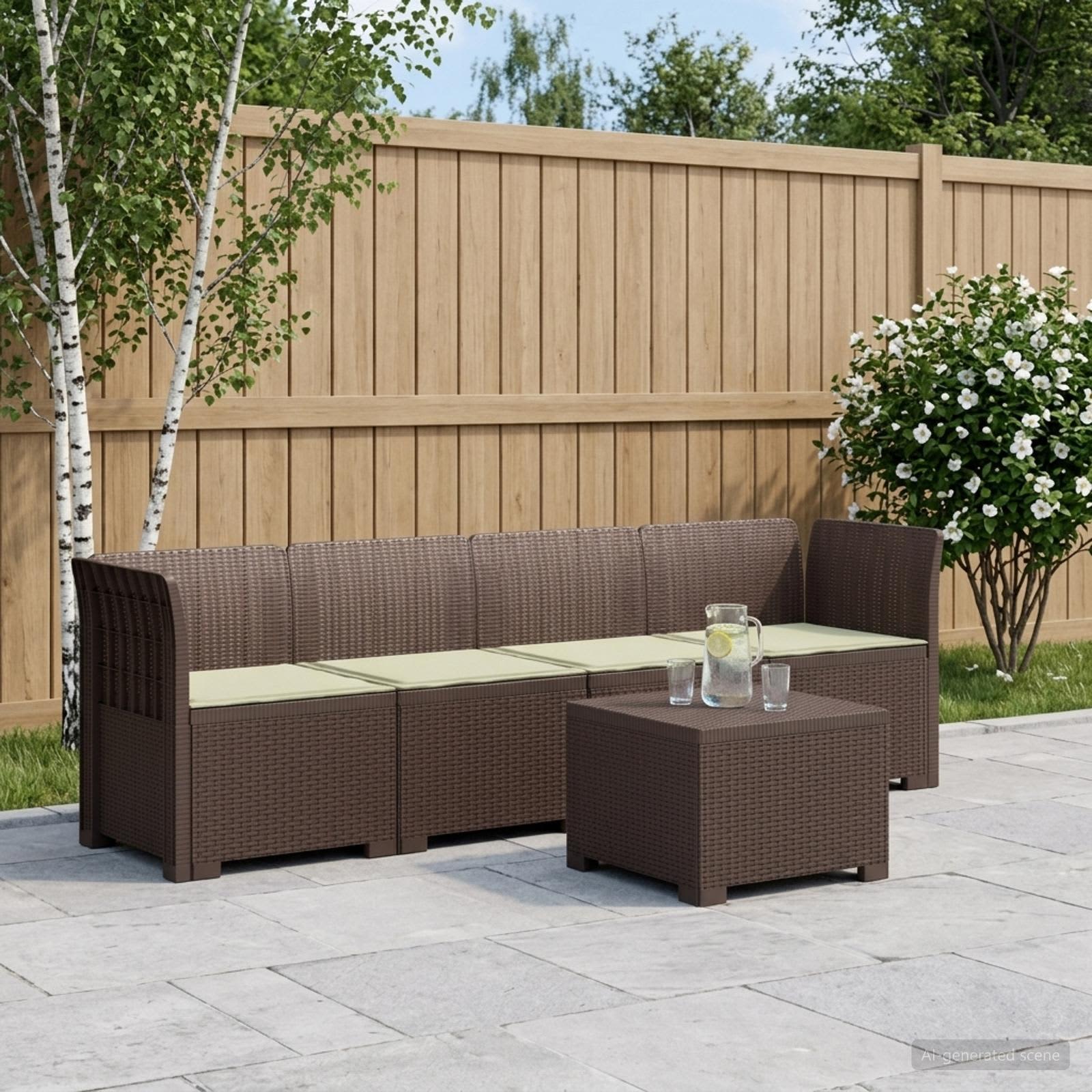 4-Sitzer Gartensofa mit Kissen Rattan Look PP Braun