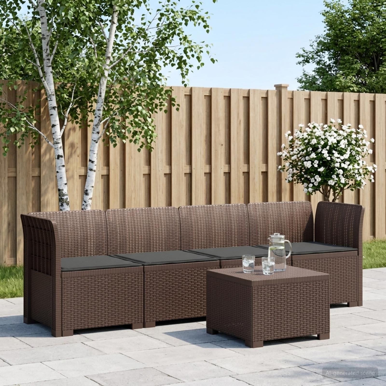 4-Sitzer Gartensofa mit Kissen Rattan Look PP Braun
