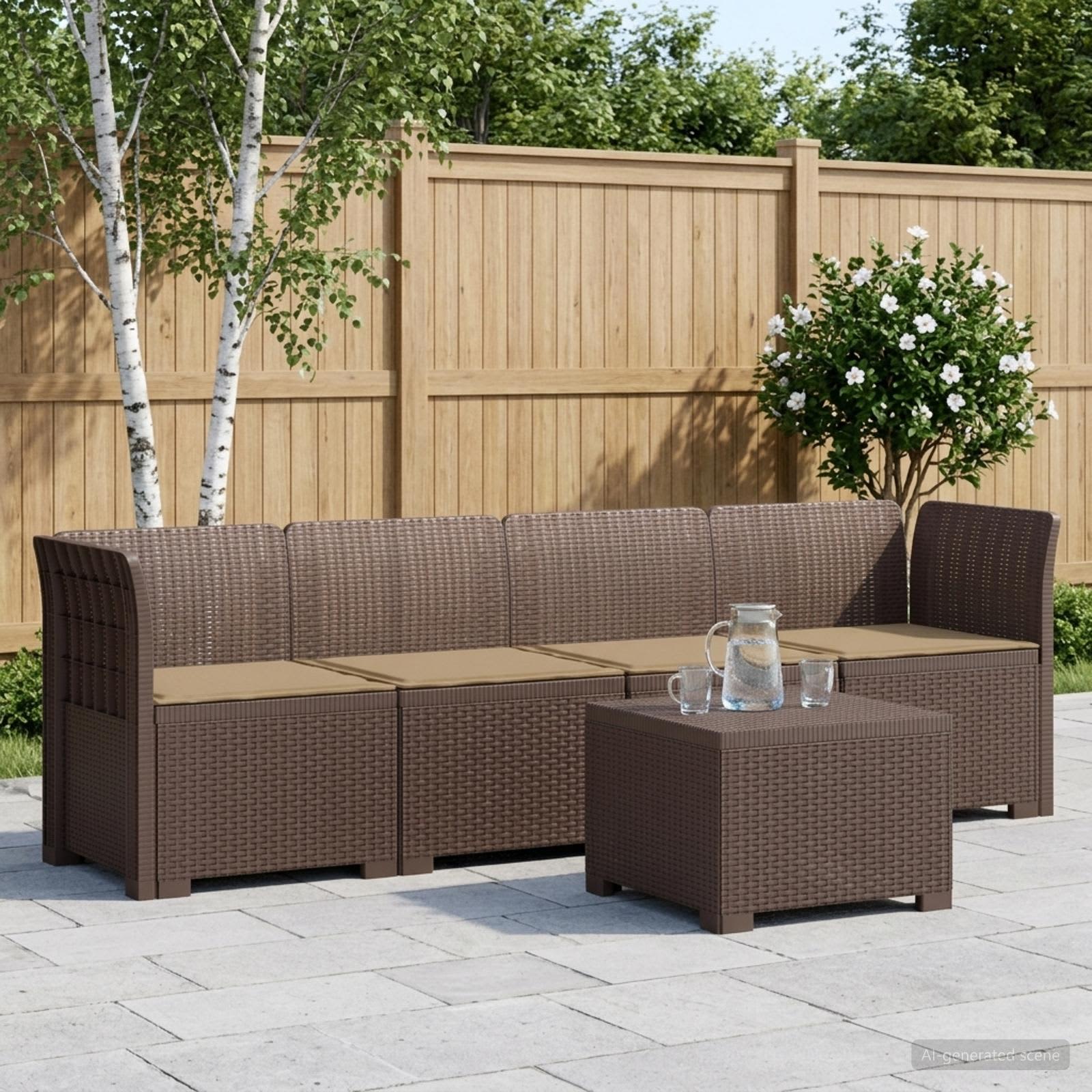 4-Sitzer Gartensofa mit Kissen Rattan Look PP Braun