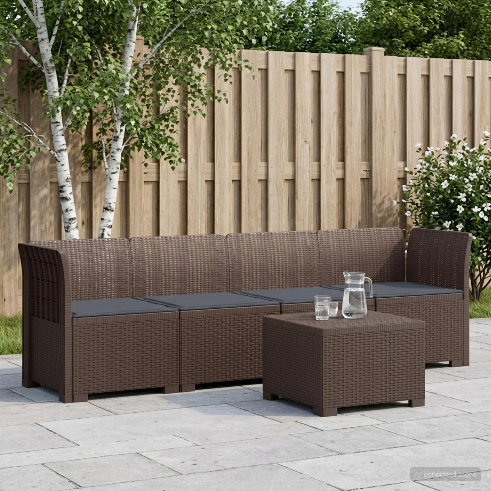 4-Sitzer Gartensofa mit Kissen Rattan Look PP Braun