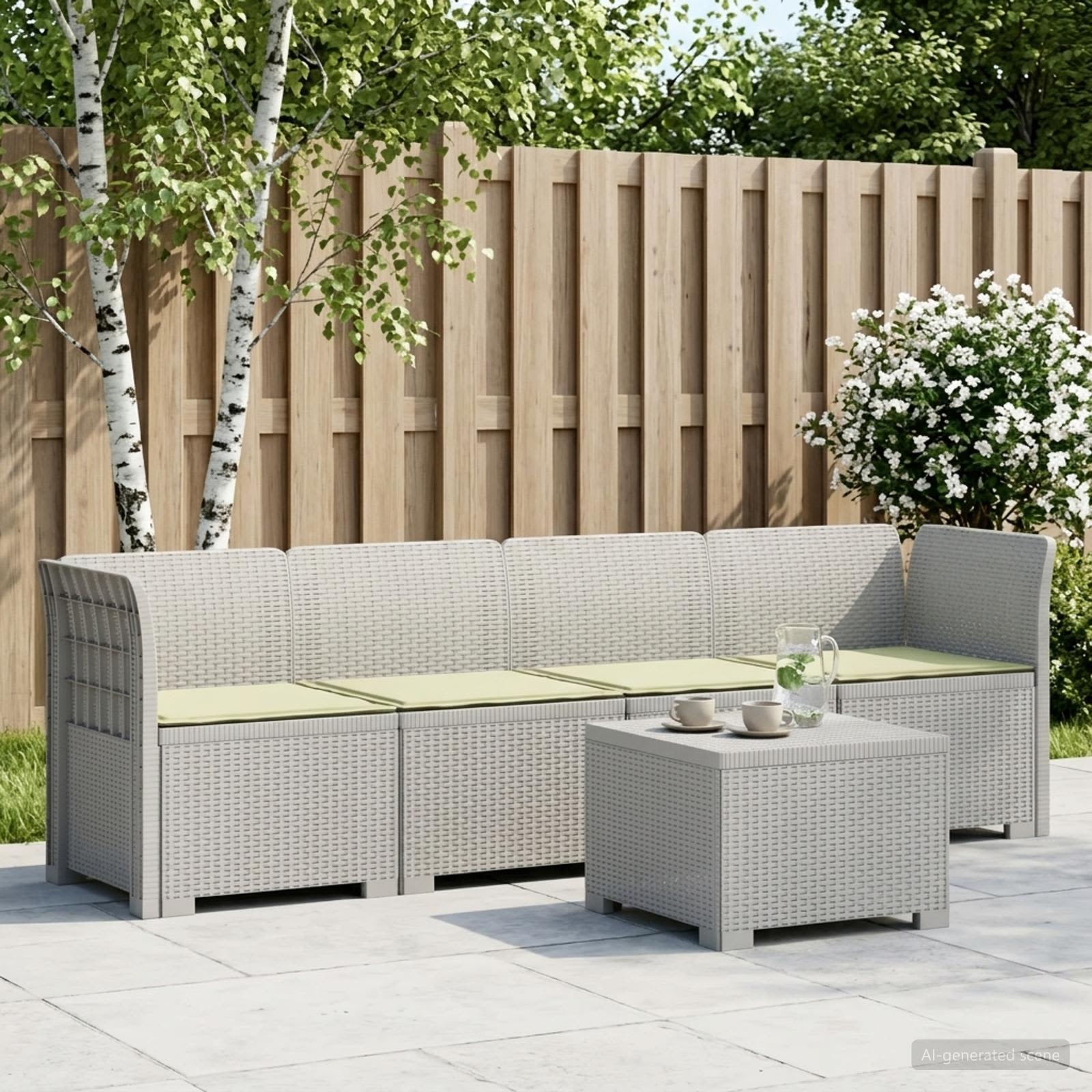 4-Sitzer Gartensofa mit Kissen Rattan Look PP Weiß