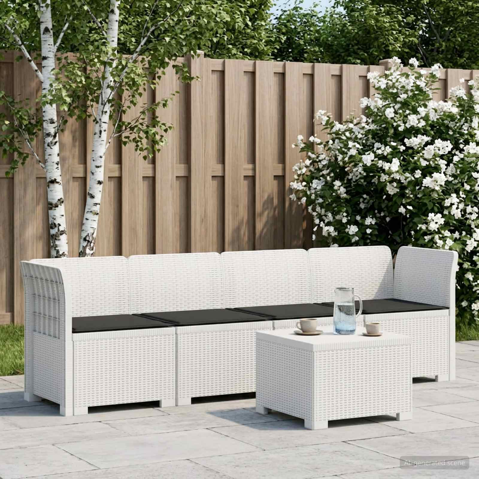 4-Sitzer Gartensofa mit Kissen Rattan Look PP Weiß