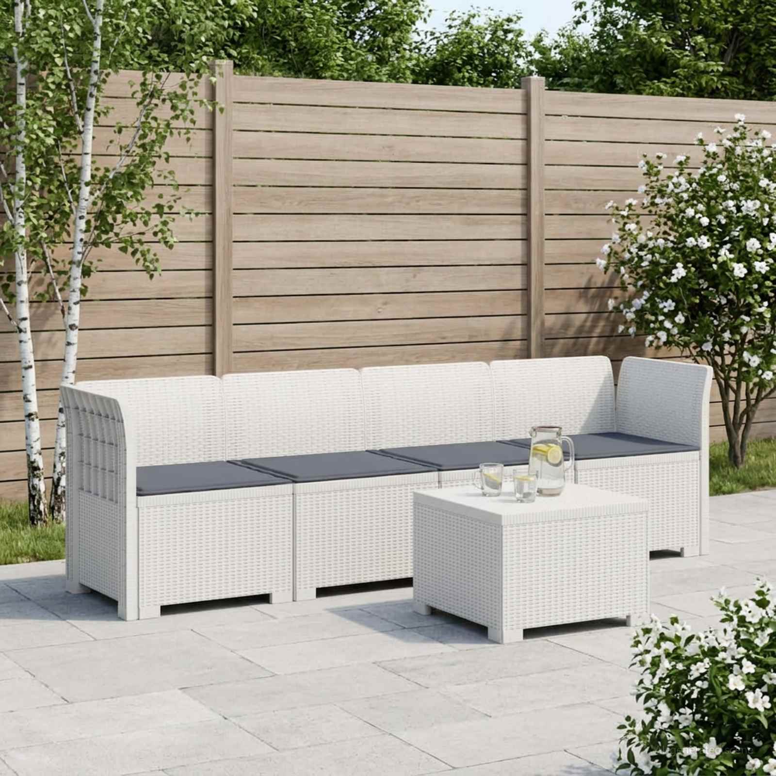 4-Sitzer Gartensofa mit Kissen Rattan Look PP Weiß