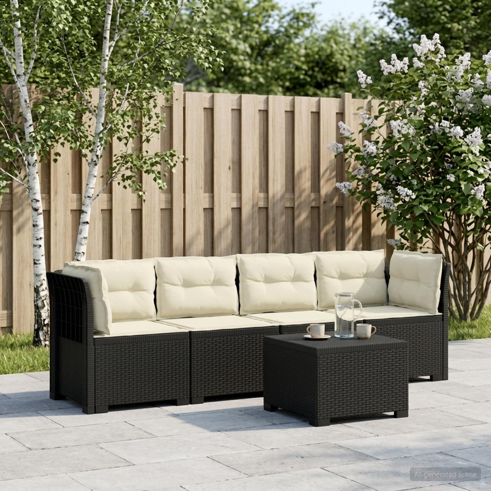 4-Sitzer Gartensofa mit Kissen Rattan Look PP Anthrazit