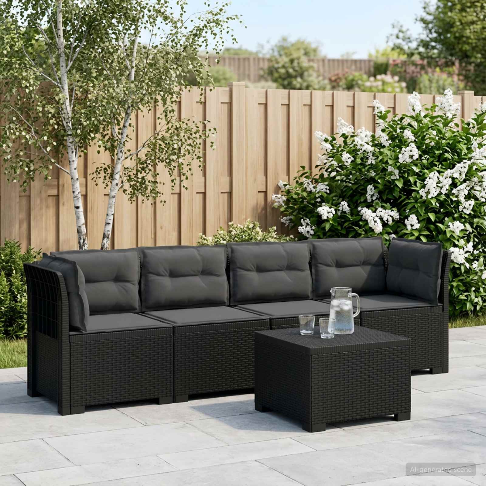 4-Sitzer Gartensofa mit Kissen Rattan Look PP Anthrazit