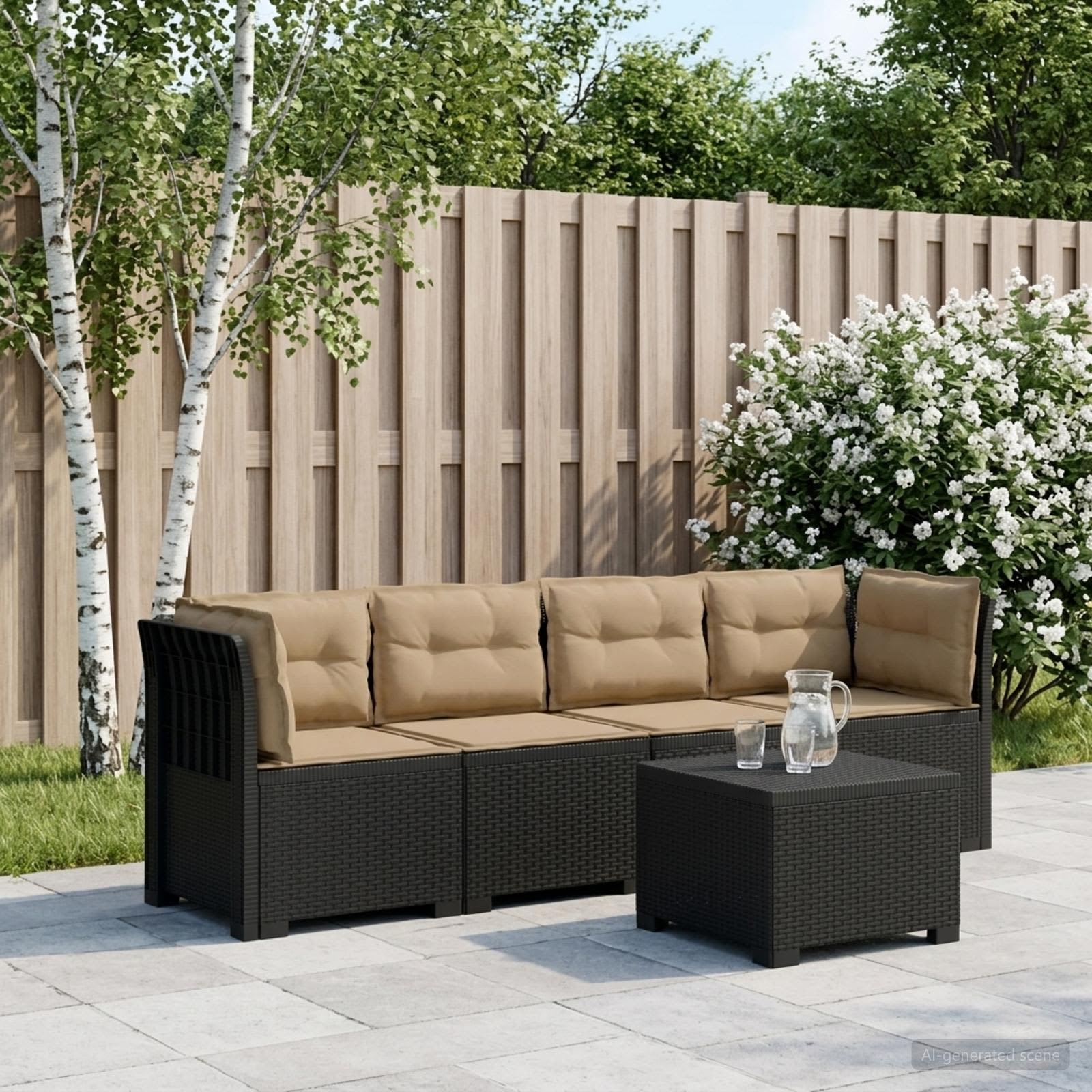 4-Sitzer Gartensofa mit Kissen Rattan Look PP Anthrazit