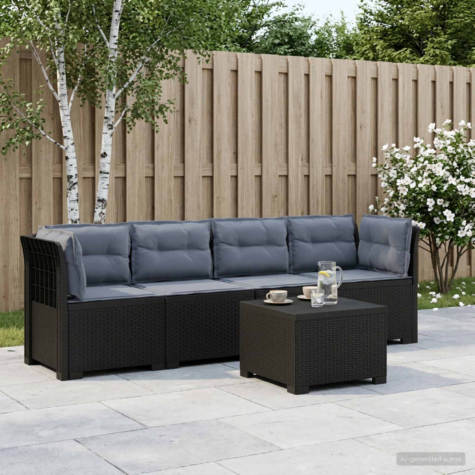 4-Sitzer Gartensofa mit Kissen Rattan Look PP Anthrazit
