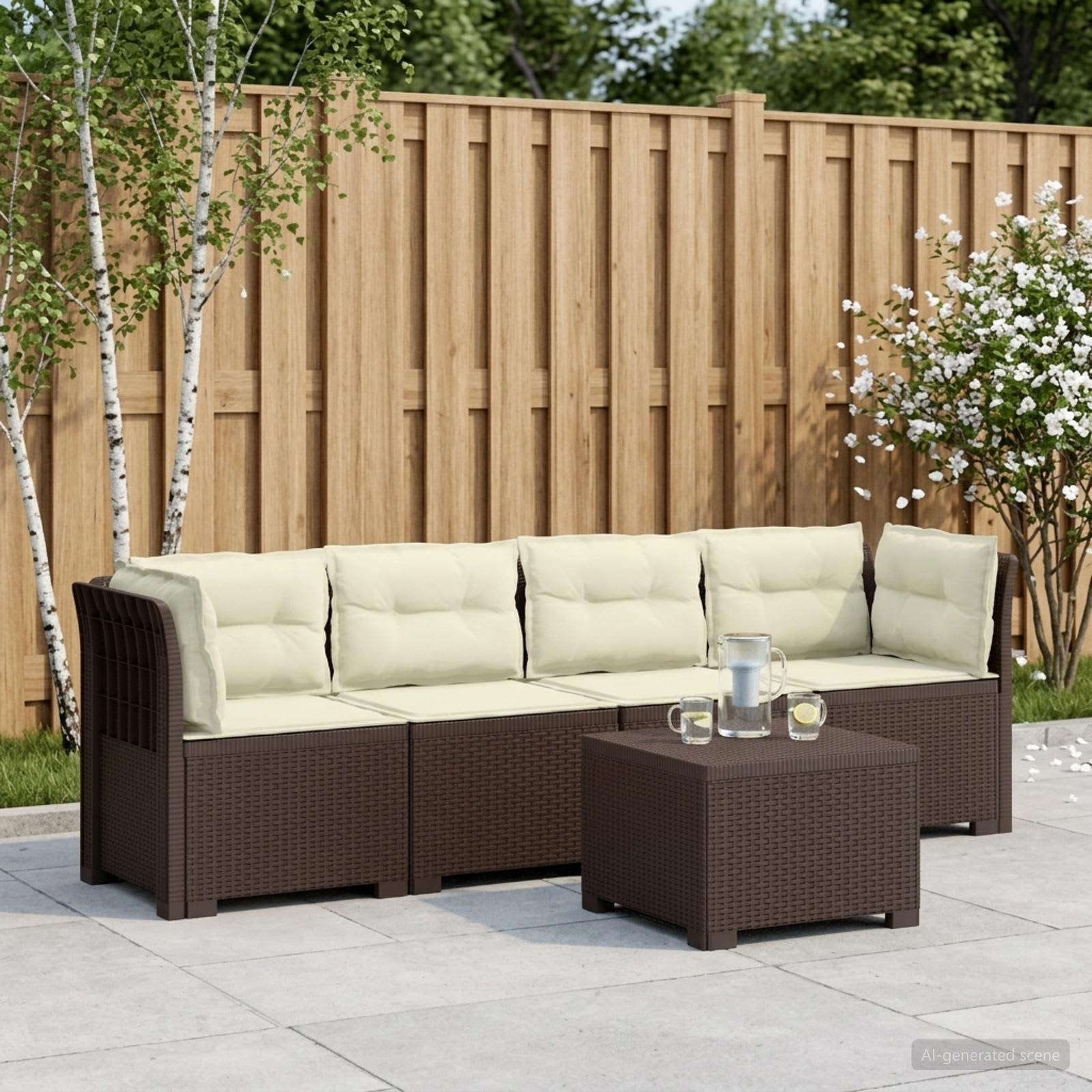 4-Sitzer Gartensofa mit Kissen Rattan Look PP Braun