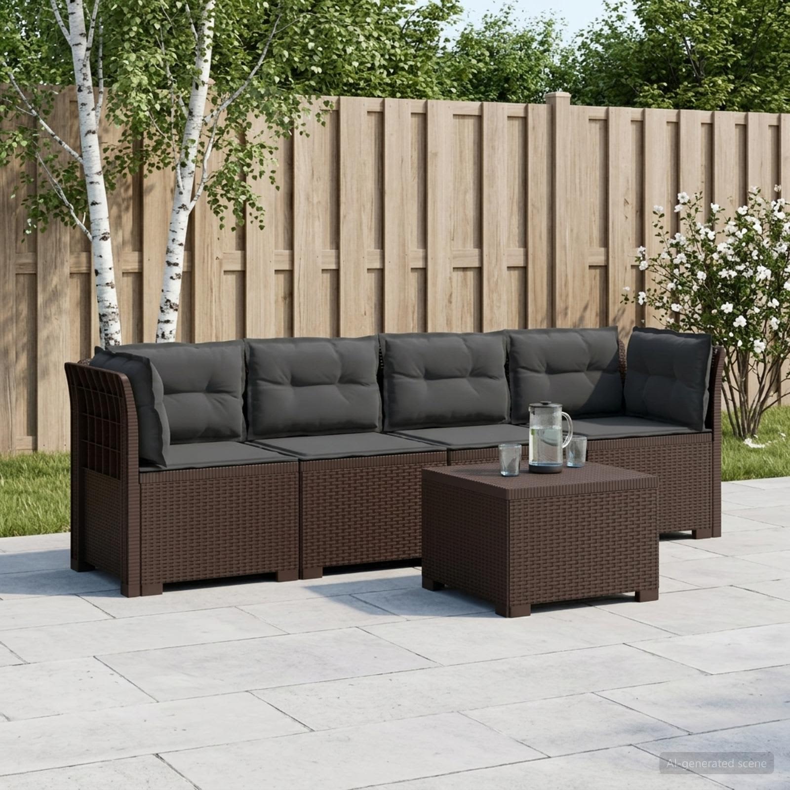 4-Sitzer Gartensofa mit Kissen Rattan Look PP Braun
