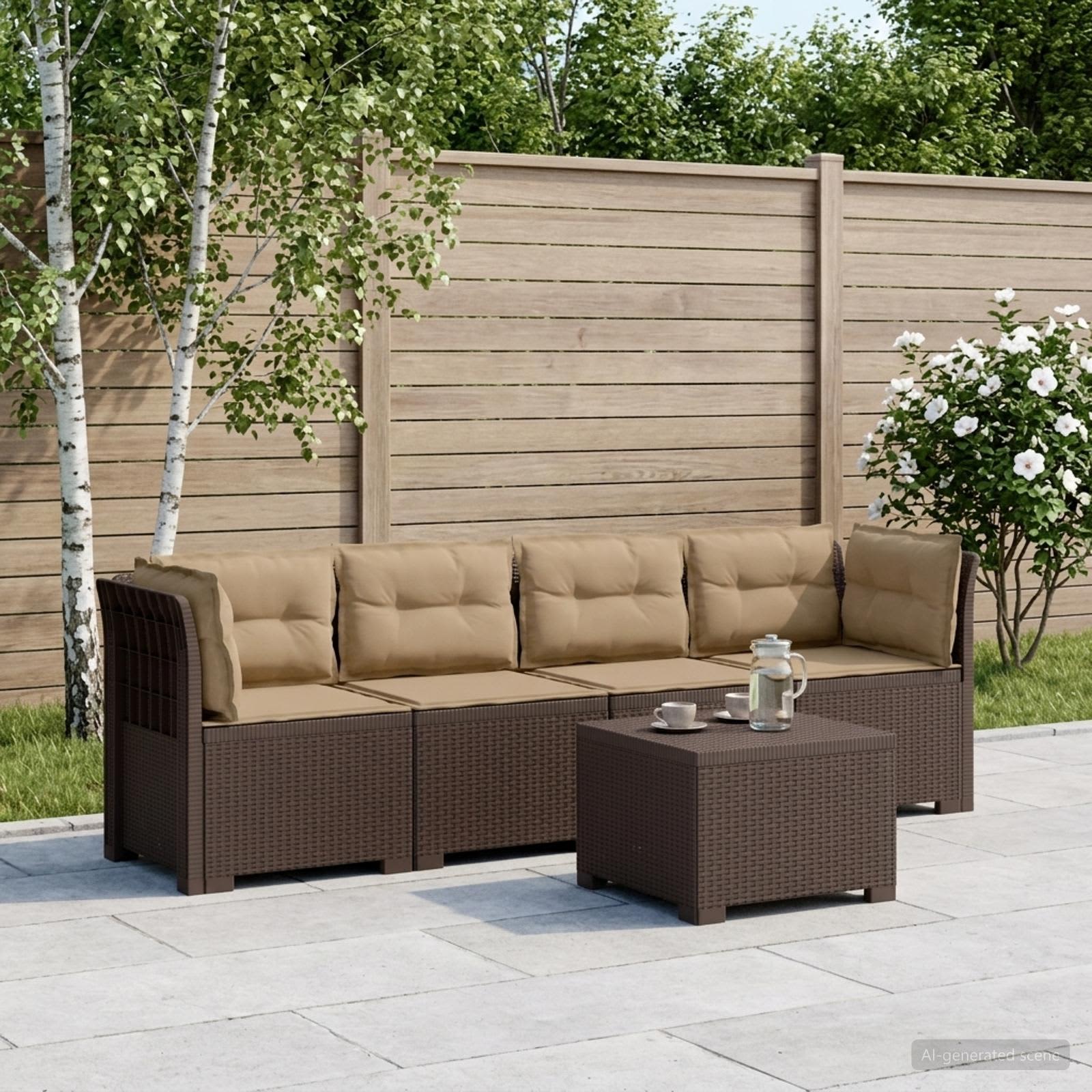 4-Sitzer Gartensofa mit Kissen Rattan Look PP Braun