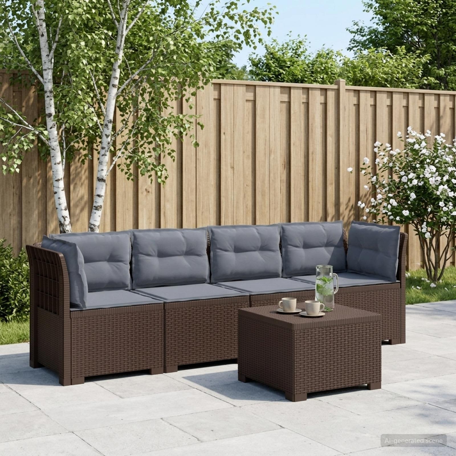 4-Sitzer Gartensofa mit Kissen Rattan Look PP Braun
