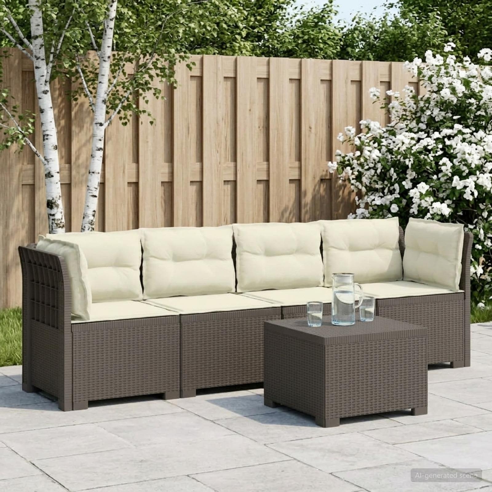 4-Sitzer Gartensofa mit Kissen Rattan Look PP Hellgrau