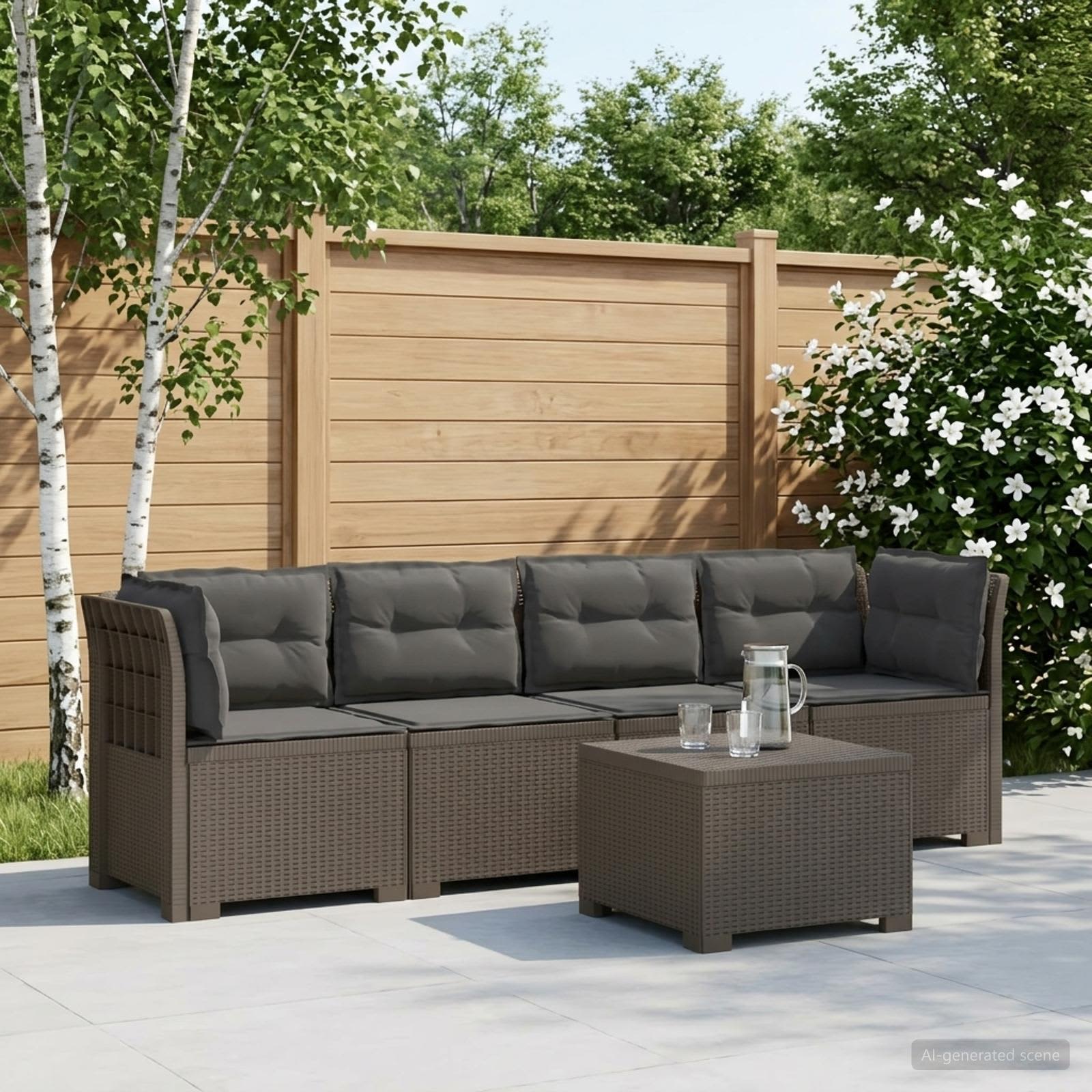 4-Sitzer Gartensofa mit Kissen Rattan Look PP Hellgrau