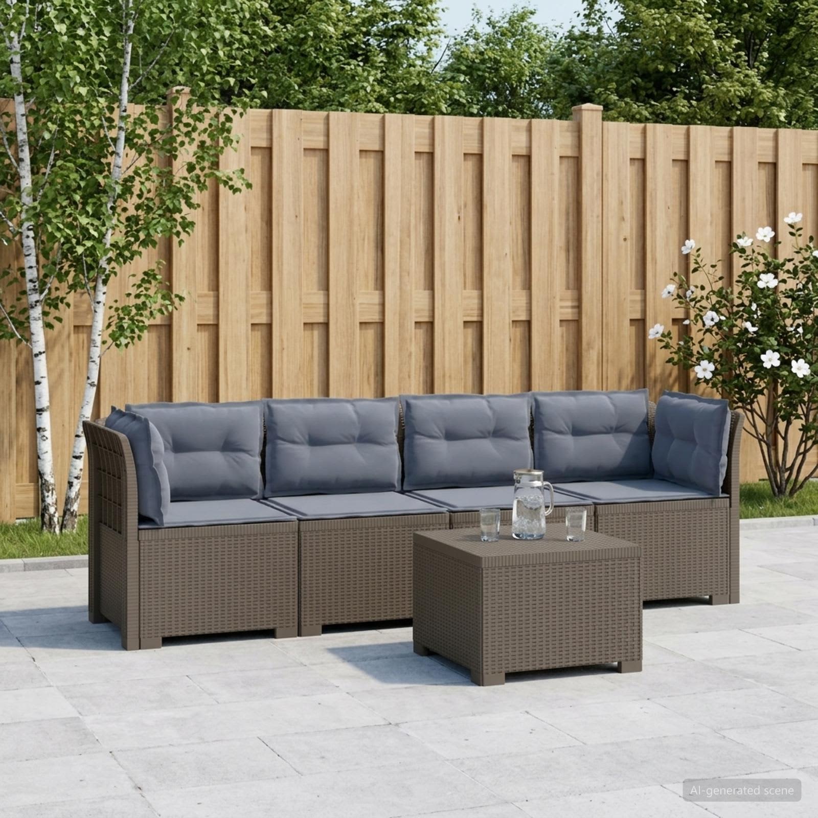 4-Sitzer Gartensofa mit Kissen Rattan Look PP Hellgrau