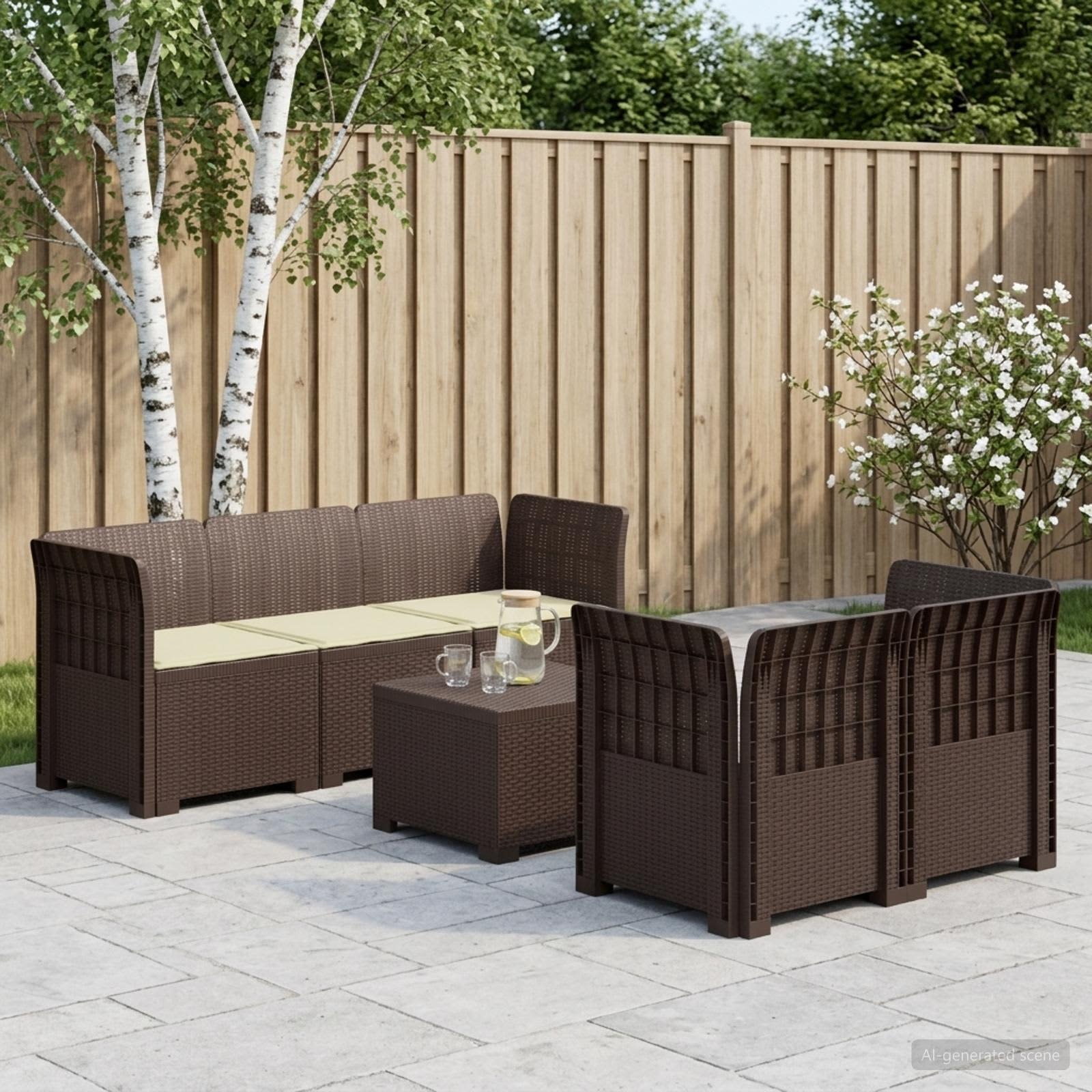5-Sitzer Gartensofa mit Kissen Rattan-Look PP Braun