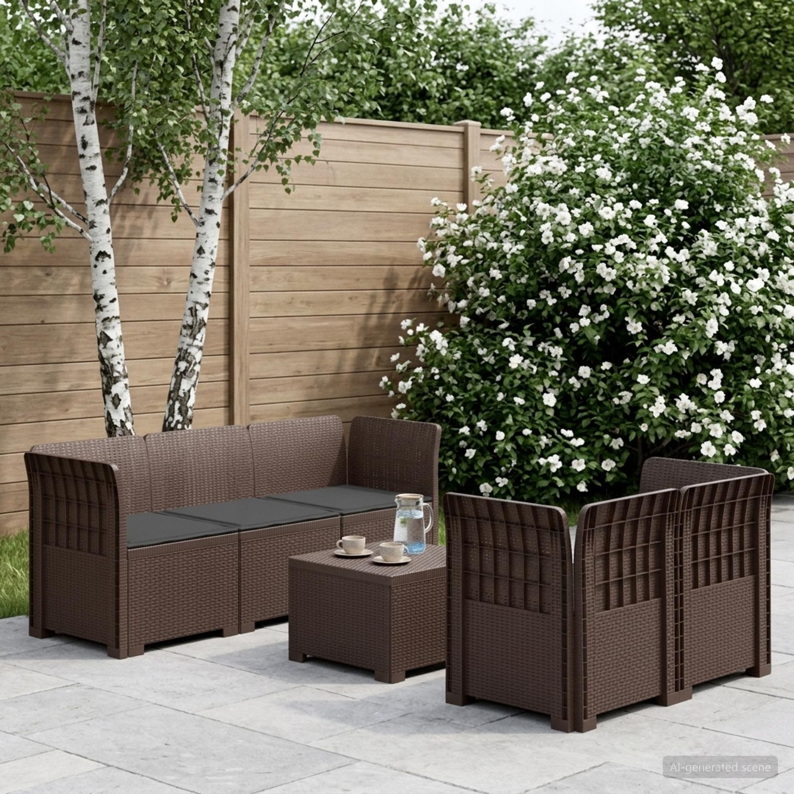 5-Sitzer Gartensofa mit Kissen Rattan-Look PP Braun