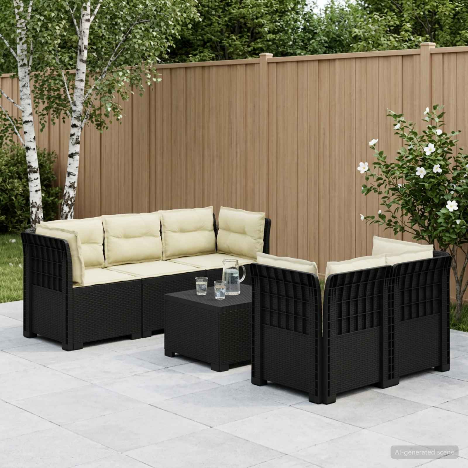 5-Sitzer Gartensofa mit Kissen Rattan-Look PP Anthrazit