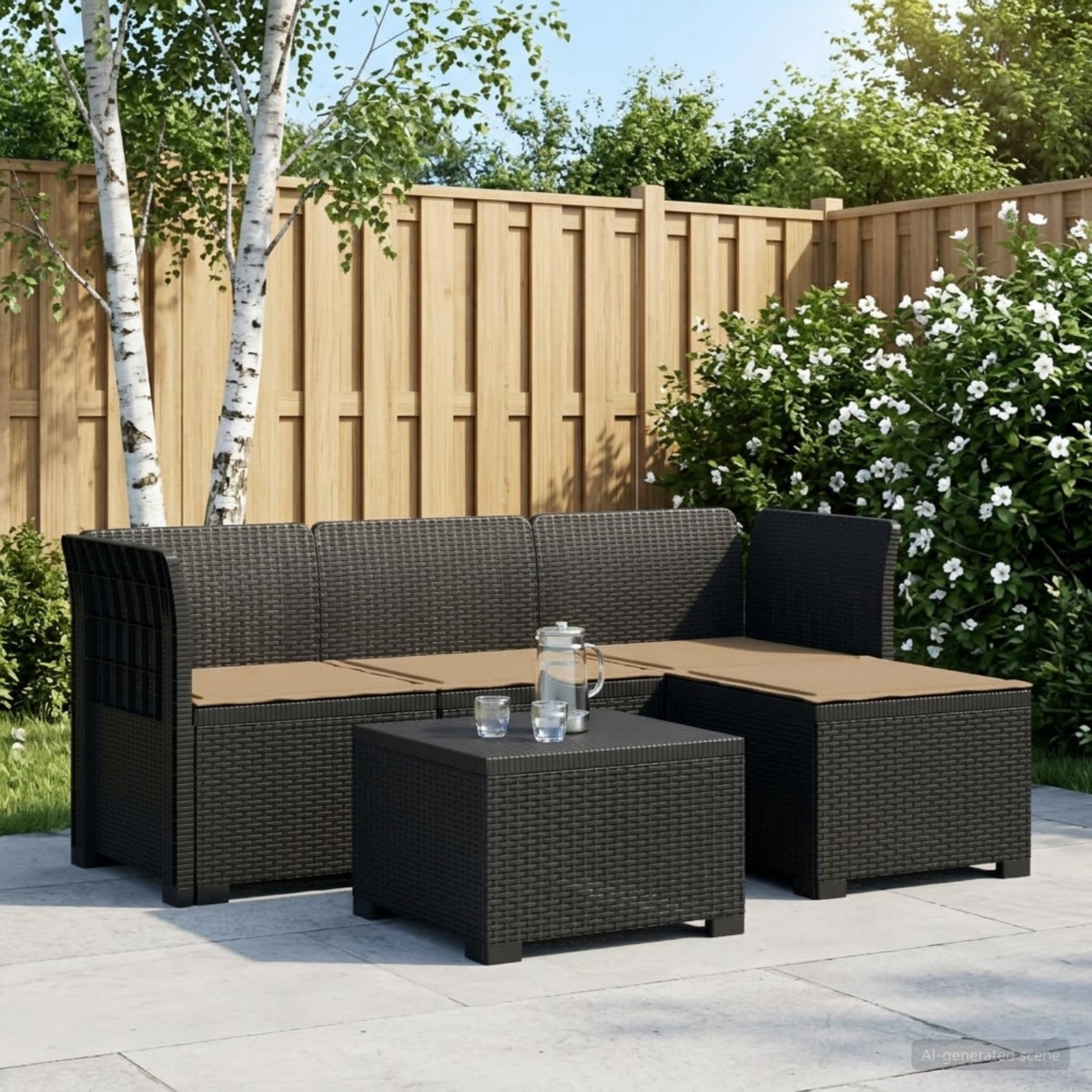 4-Sitzer Garten Sofa mit Kissen Rattan Look PP Anthrazit