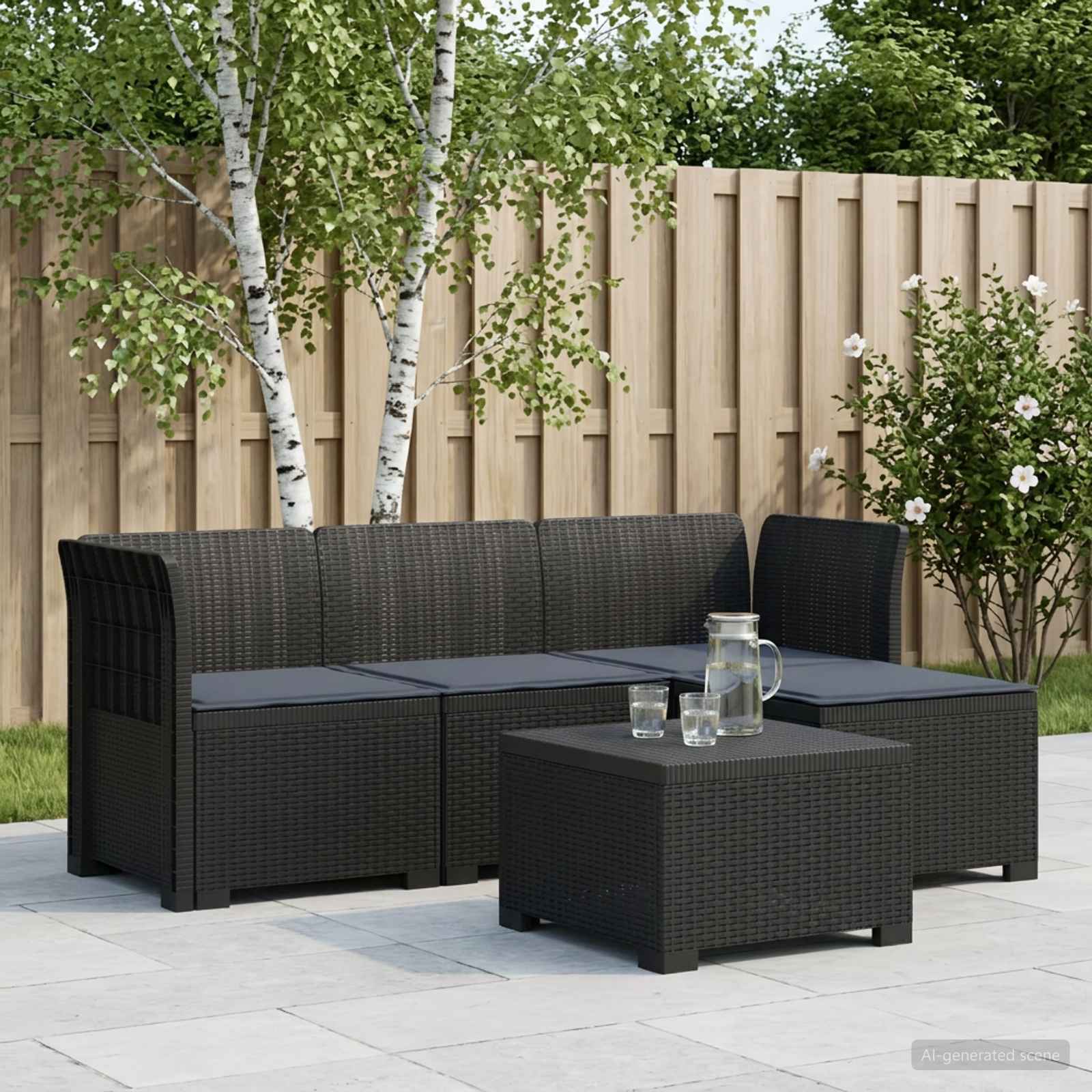 4-Sitzer Garten Sofa mit Kissen Rattan Look PP Anthrazit
