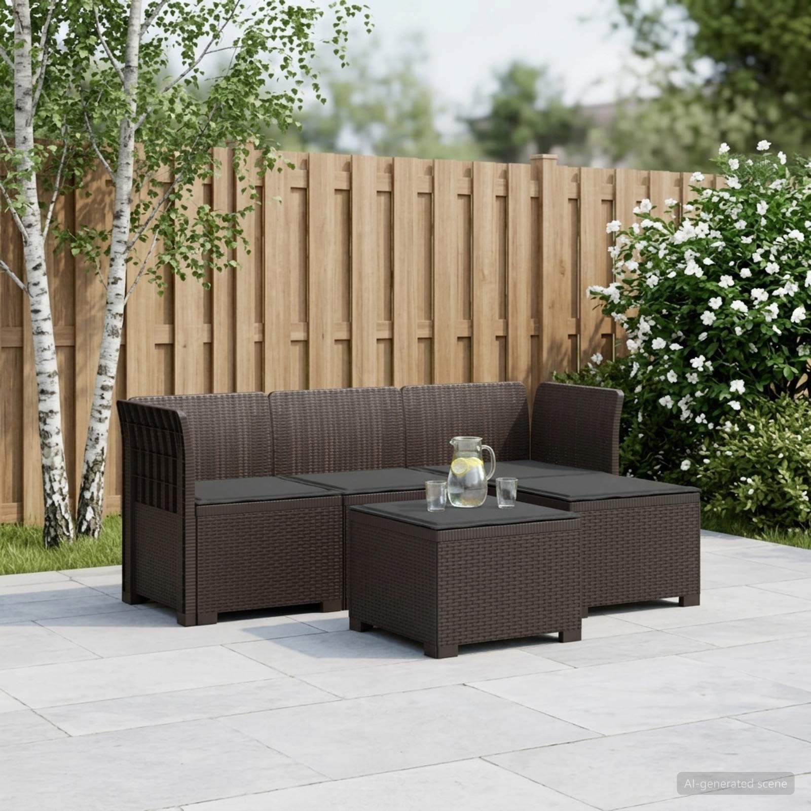 4-Sitzer Garten Sofa mit Kissen Rattan Look PP Braun